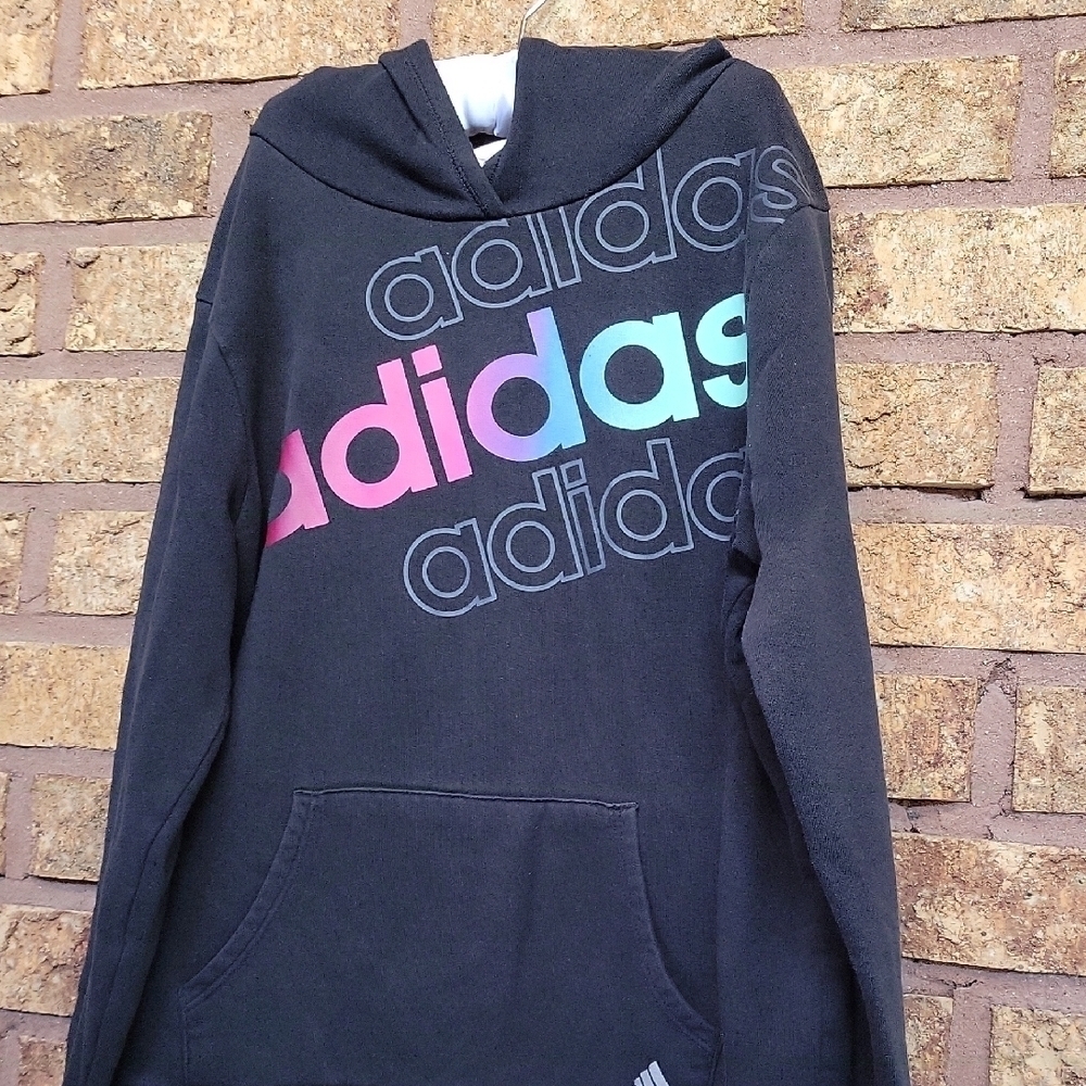 Adidas Black Hoodie with Colorful Logo Size 14 (Girl) Large Casual Cozy Athletic - Picture 5 of 7